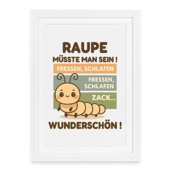 Caterpillar Saying – Eat Sleep Cute - Framed poster (27 × 37 cm) - white - Front