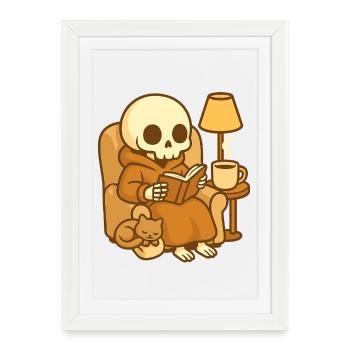 Reading Skeleton – Cozy Reading - Framed poster (27 × 37 cm) - white - Front