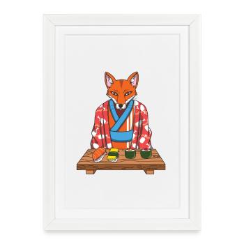 Sushi Fox Kimono Retro Anime Gourmet Japonais Cadeau - Affiche encadrée (27 × 37 cm) - blanc - Devant