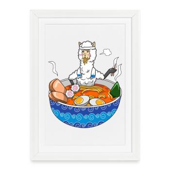 Drôle de Llamen Ramen Llama Alpaga Cadeau de cuisine japonaise - Affiche encadrée (27 × 37 cm) - blanc - Devant