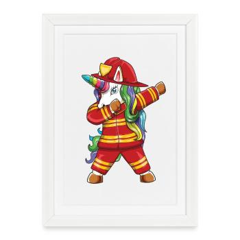 Pompier licorne en tamponnage, Papa Premier intervenant Gi - Affiche encadrée (27 × 37 cm) - blanc - Devant
