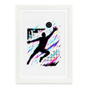 Tir en suspension de handball Silhouette néon colorée, art - Affiche encadrée (27 × 37 cm) - blanc - Devant