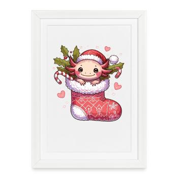 Süßer Weihnachts Axolotl Mit Weihnachtsmütze Für - Gerahmtes Poster (27 × 37 cm) - Weiß - Vorne