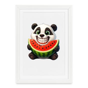 Dessin animé d’été panda melon mignon Fruit Joy - Affiche encadrée (27 × 37 cm) - blanc - Devant