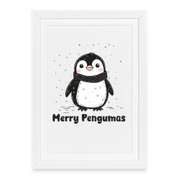 Merry Penguins, Cute Christmas Penguin - Framed poster (27 × 37 cm) - white - Front