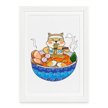 Kawaii Anime Shiba Inu Ramen Japanese Noodle Dog G - Framed poster (27 × 37 cm) - white - Front