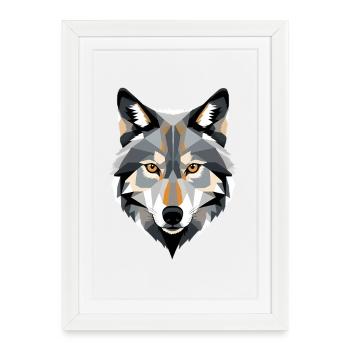 Geometric Wolf Head - Framed poster (27 × 37 cm) - white - Front