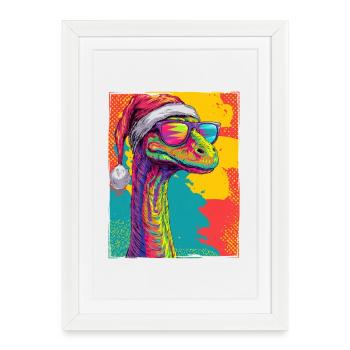 Dinosaur Brontosaurus Christmas Portrait - Framed poster (27 × 37 cm) - white - Front