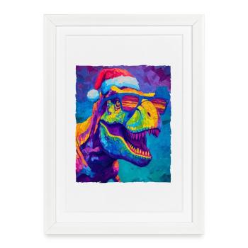 Portrait de Noël du T-Rex de dinosaures - Affiche encadrée (27 × 37 cm) - blanc - Devant