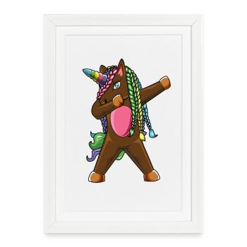 Dabbing Unicorn Braids Rainbow Hair Magic Fantasy  - Framed poster (27 × 37 cm) - white - Front