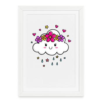 Nuage avec couronne de fleurs - Affiche encadrée (27 × 37 cm) - blanc - Devant