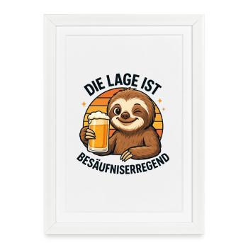 Sloth mit Bier: Besäufniserregende Lage Faultier - Gerahmtes Poster (27 × 37 cm) - Weiß - Vorne