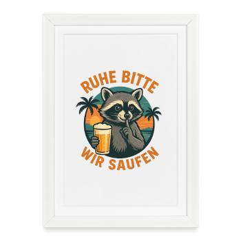 Ruhige Pfote: Wir Trinken Am Strand - Gerahmtes Poster (27 × 37 cm) - Weiß - Vorne