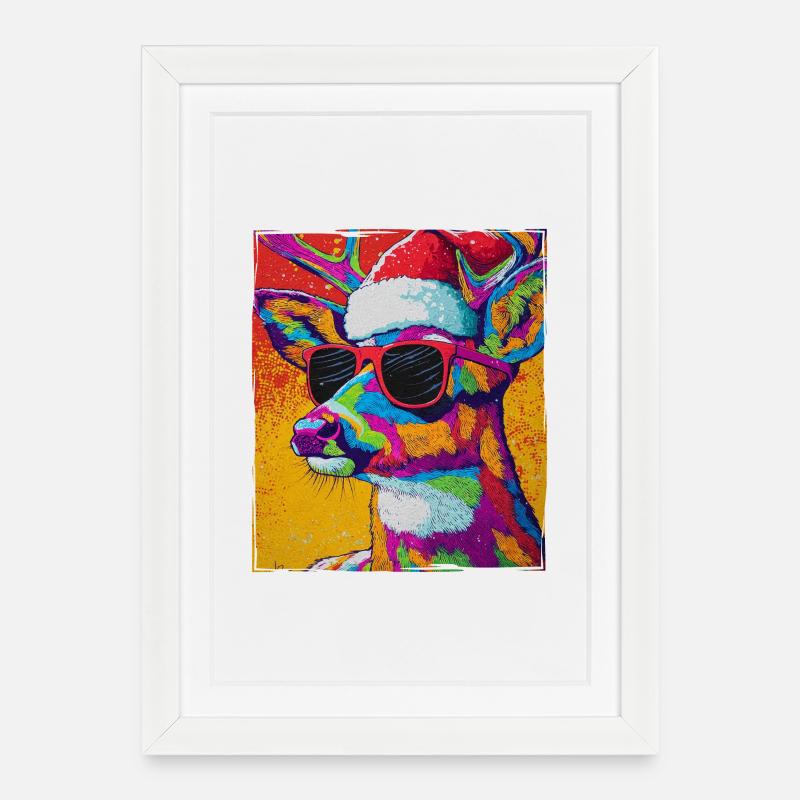Deer Christmas Portrait - Framed poster (27 × 37 cm) - white