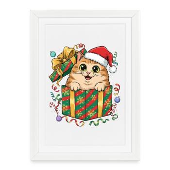 Kitten in Christmas Gift - Framed poster (27 × 37 cm) - white - Front