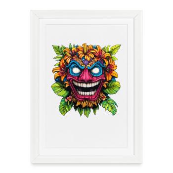 Explosion de couleurs du masque de fleurs Tiki - Affiche encadrée (27 × 37 cm) - blanc - Devant