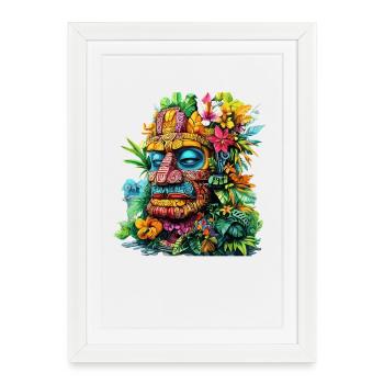 Masque tiki floral tropical imprimé - Affiche encadrée (27 × 37 cm) - blanc - Devant