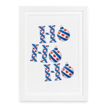 Ho Ho Ho – Bijoux de Noël frisons dans le style du drapeau frison - Affiche encadrée (27 × 37 cm) - blanc - Devant