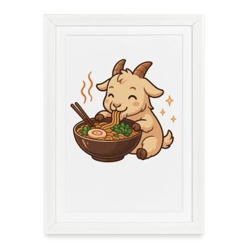 Chèvre aux nouilles, ramen, kawaii chèvre - Affiche encadrée (27 × 37 cm) - blanc - Devant