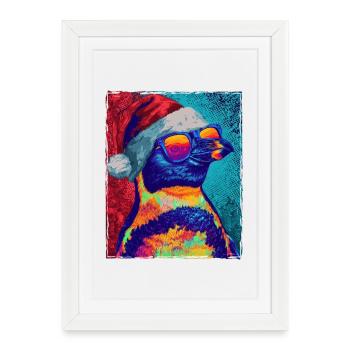 Portrait de Noël du Pingouin - Affiche encadrée (27 × 37 cm) - blanc - Devant