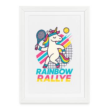 Tennis licorne, Rallye arc-en-ciel - Affiche encadrée (27 × 37 cm) - blanc - Devant
