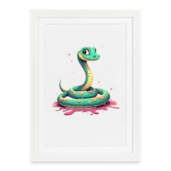 Serpent sarcelle avec des éclaboussures de peinture - Affiche encadrée (27 × 37 cm) - blanc - Devant
