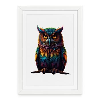 Colorful Owl Feathers Neon Eyes - Framed poster (27 × 37 cm) - white - Front
