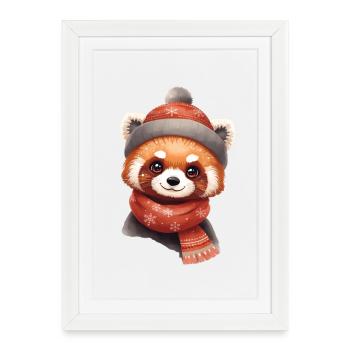Panda d’hiver avec chapeau et écharpe - Affiche encadrée (27 × 37 cm) - blanc - Devant
