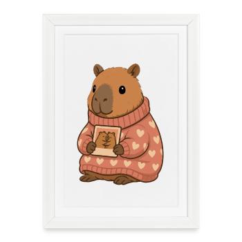 Capybara in a heart sweater with photo – Cozy Motif - Framed poster (27 × 37 cm) - white - Front