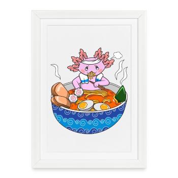 Cute Axolotl Ramen Kawaii Japanese Noodle Food Pet - Framed poster (27 × 37 cm) - white - Front