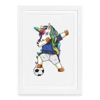 Dab de licorne Football Football Drôle Magic Spor - Affiche encadrée (27 × 37 cm) - blanc - Devant