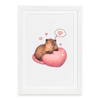 Sleeping Capybara – Cozy Heart Motif - Framed poster (27 × 37 cm) - white - Front