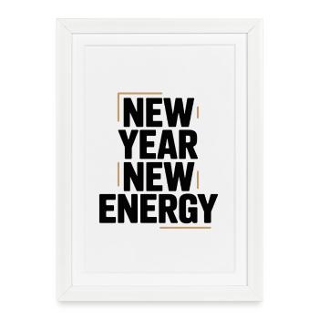 New Year Energy Typography - Framed poster (27 × 37 cm) - white - Front