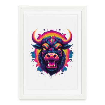 Neon bull head – color explosion - Framed poster (27 × 37 cm) - white - Front