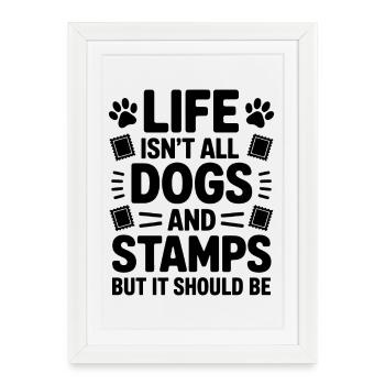 Timbres disant Dog Wit Timbres cadeau - Affiche encadrée (27 × 37 cm) - blanc - Devant