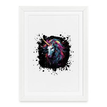 Art de licorne en éclaboussures de couleur - Affiche encadrée (27 × 37 cm) - blanc - Devant