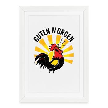 Coq Bonjour - Affiche encadrée (27 × 37 cm) - blanc - Devant