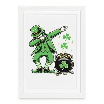 Drôle de Leprechaun en train de tapoter des pièces d’or Shamrock - Affiche encadrée (27 × 37 cm) - blanc - Devant