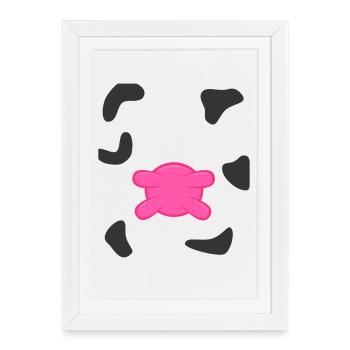 Mignonne dessin animé Ventre de vache Animal rose de ferme Paresseux DIY - Affiche encadrée (27 × 37 cm) - blanc - Devant