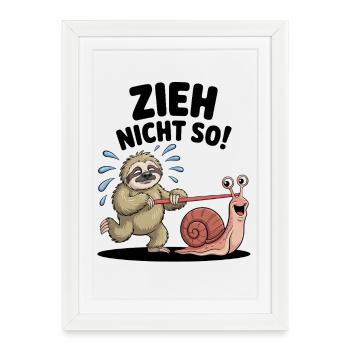 Sloth pulling snail, funny cartoon - Framed poster (27 × 37 cm) - white - Front