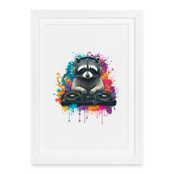 Raccoon at the DJ booth - Framed poster (27 × 37 cm) - white - Front