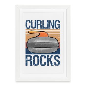 Curling Rocks : cadeau drôle de sports d’hiver - Affiche encadrée (27 × 37 cm) - blanc - Devant