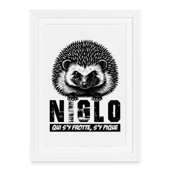 Hérisson - NIGLO qui s'y frotte s'y pique - Affiche encadrée (27 × 37 cm) - blanc - Devant