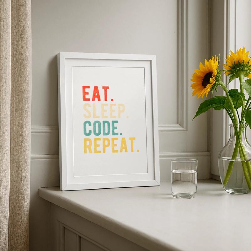 Eat Sleep Code Repeat Programmierer Nerd Retro Gerahmtes Poster (27 × 37 cm)
