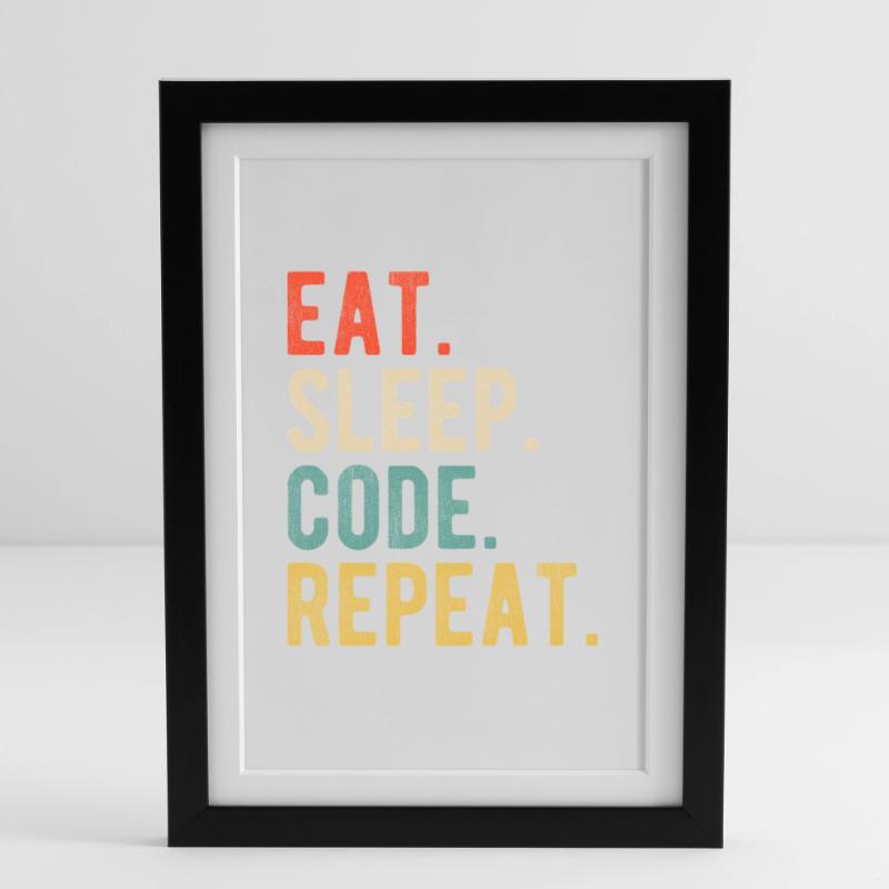 Eat Sleep Code Repeat Programmer Nerd Retro Affiche encadrée (27 × 37 cm)