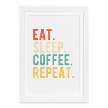 Mange, dors, café, répète, rétro, café, amour - Affiche encadrée (27 × 37 cm) - blanc - Devant