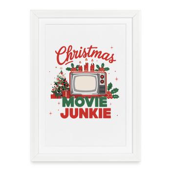 Addict aux films de Noël Rétro TV Noël - Affiche encadrée (27 × 37 cm) - blanc - Devant