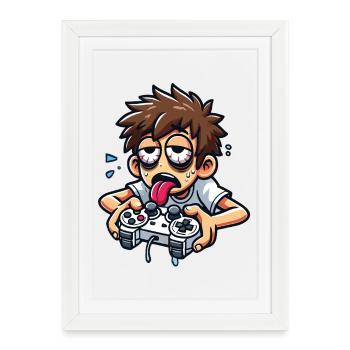 Exhausted Gamer in Action - Framed poster (27 × 37 cm) - white - Front