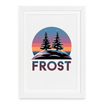 Frost Winter Forest Retro Sunset with Fir Trees - Framed poster (27 × 37 cm) - white - Front