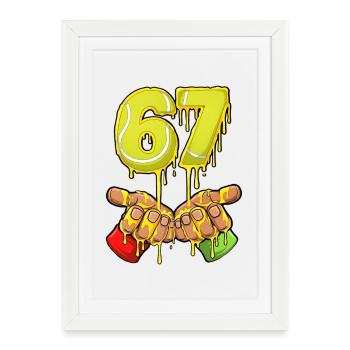 67 Meme Tennis Street Art Nombres Dégoulinants Design - Affiche encadrée (27 × 37 cm) - blanc - Devant